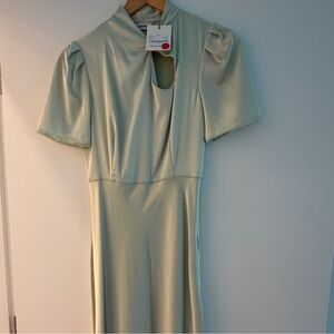 Sandro Mint Satin Midi Dress with Keyhole